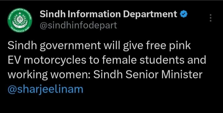 Sindh Unveils Complimentary E-Motorcycle Program for Women