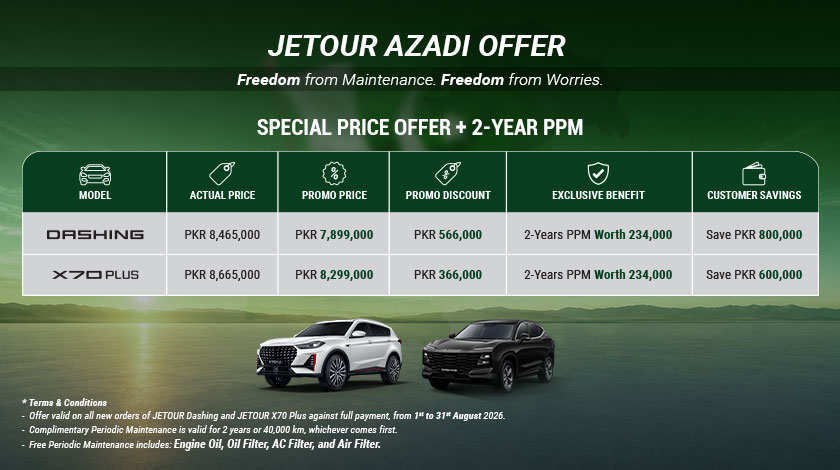 JETOUR Pakistan Unveils Azadi Offer 2026 with Discounts Reaching PKR 800,000